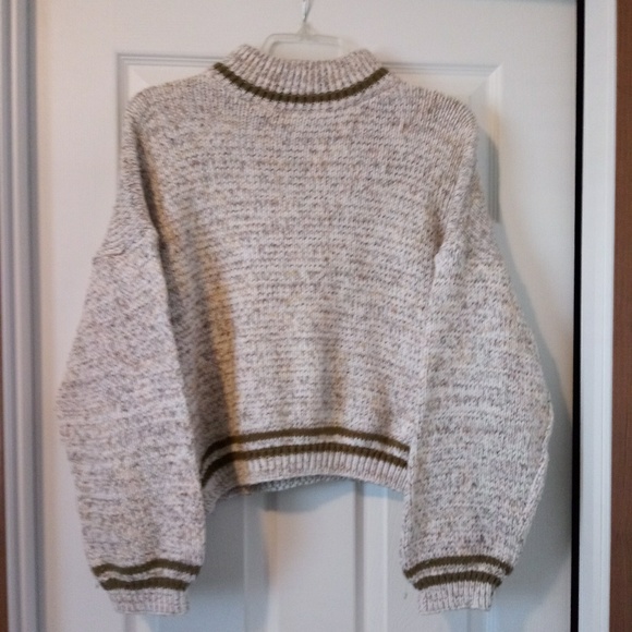 Vintage Sweaters - VTG Cream Brown Cropped Oversized Chunky Sweater L